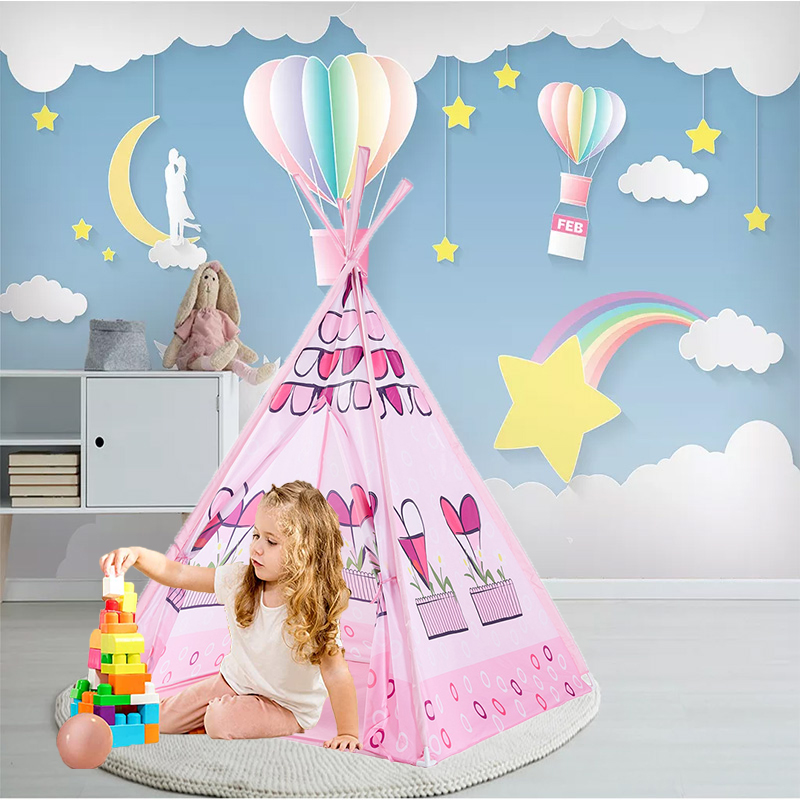 Sweet pink flower wigwam girl teepee house for playing game portable foldable use Indoor Outdoor Home backyard waterproof