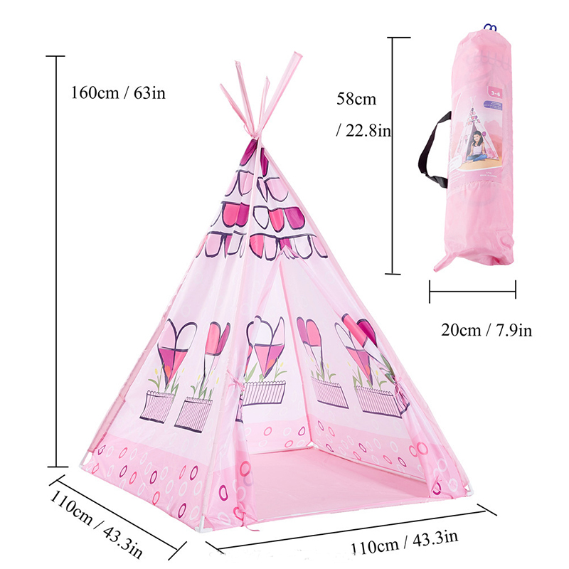 Sweet pink flower wigwam girl teepee house for playing game portable foldable use Indoor Outdoor Home backyard waterproof
