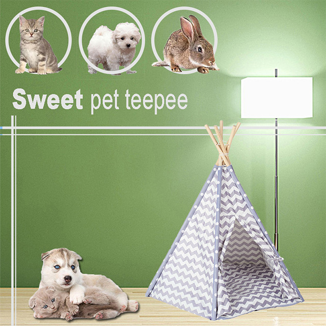 Factory Wholesale Grey Chevron Pets Teepee Bed For Cat/Kitten/Dog/Puppy Tipi Play Tent House