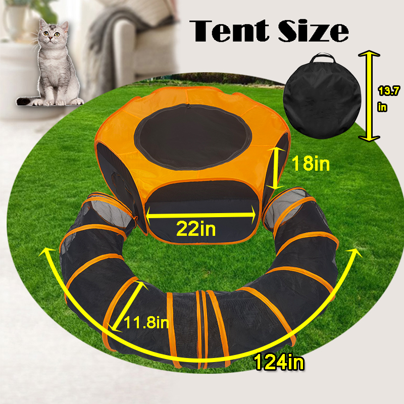 2 Pcs Orange Hexagon Tent with Circle Tunnel Ourdoor Playpen Playground for Kittens Small Animals Rabbit Guinea Pig