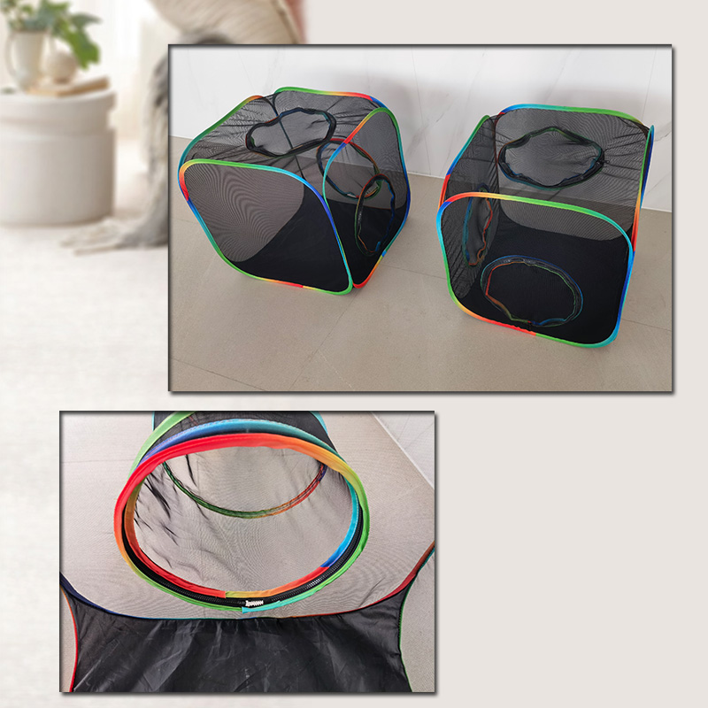 Set of 3 Outdoor Rainbow Cat Enclosures Pet Playground Kittens Small Animals Rabbit Guinea Pig Playpen Square Tent with Tunnel Toy