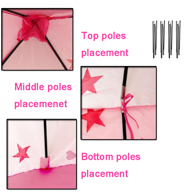 Pink Kids Princess Castle Tent With Star And Mesh Door