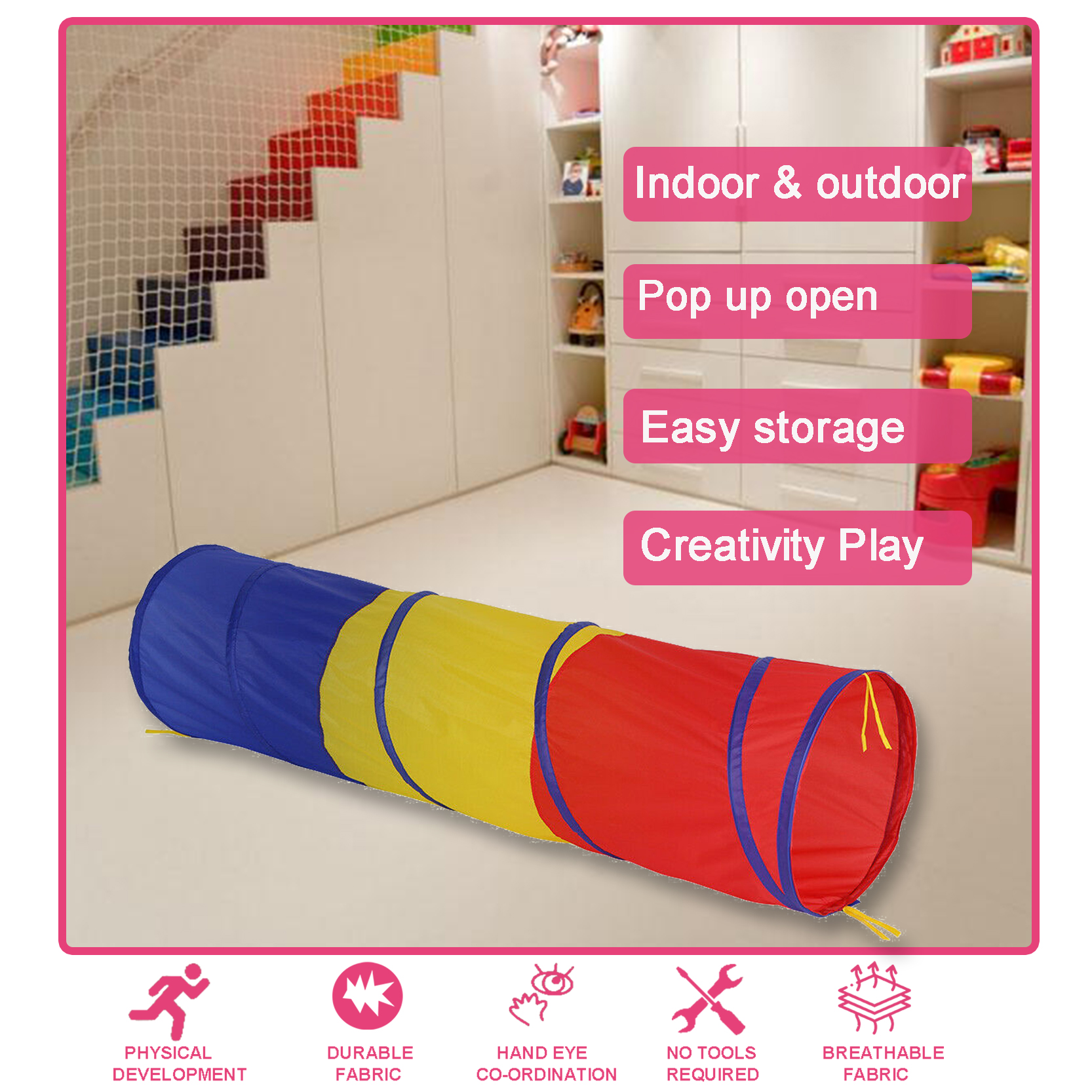 Multicolor stripe Easy to Set Up and Sturdy high quality cheap price color Customized Crawl Through Play Tunnel Toy