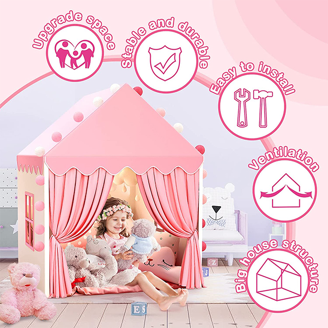 Pink Large Playhouse Play Tents for Girls, Kids Princess Castle Tent ,Gift Toys for Girl Toddler Children