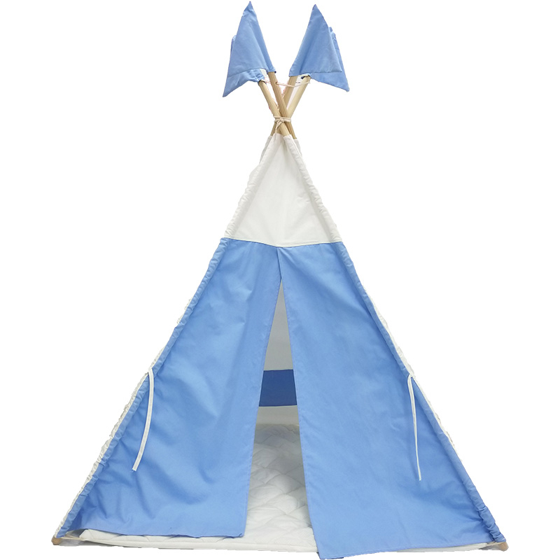 Amazon hot selling blue fabric canvas foldable kids teepee tent use for Indoor Outdoor