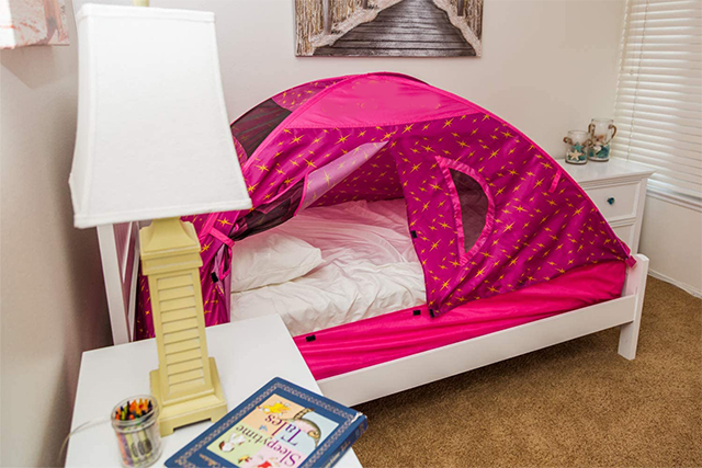 Pink Kids Play Tents With Star Moon Window,Secret Castle Bed Tent For Girls Boys