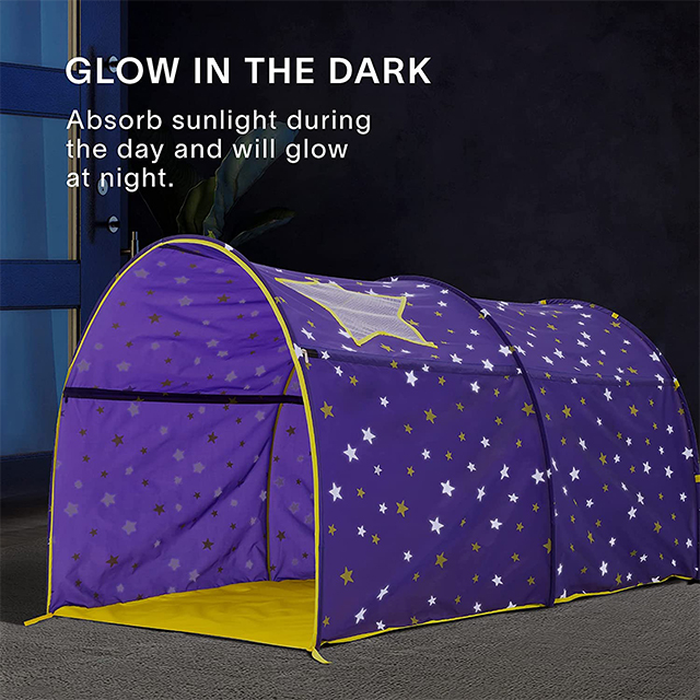 Pop Up Portable Frame Purple Grow in The Dark Stars Bed Canopy Dream Kids Play Tents Privacy Playhouse Space For Boys Girls Toddlers