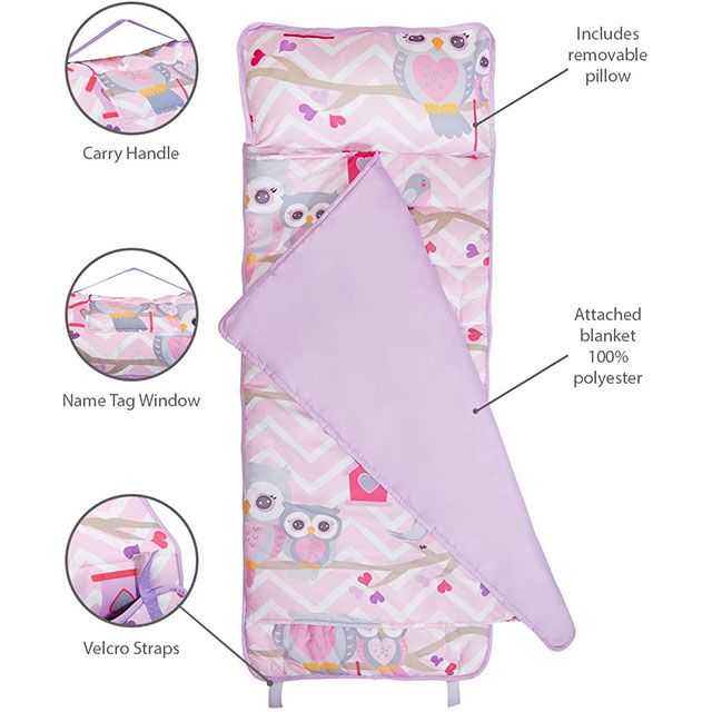 Pink Sweet Owls Sleeping Bag Magic Dreams, Carry Handle with Straps Closure, Travel Sleeping Bag For Ages 3-6 Years