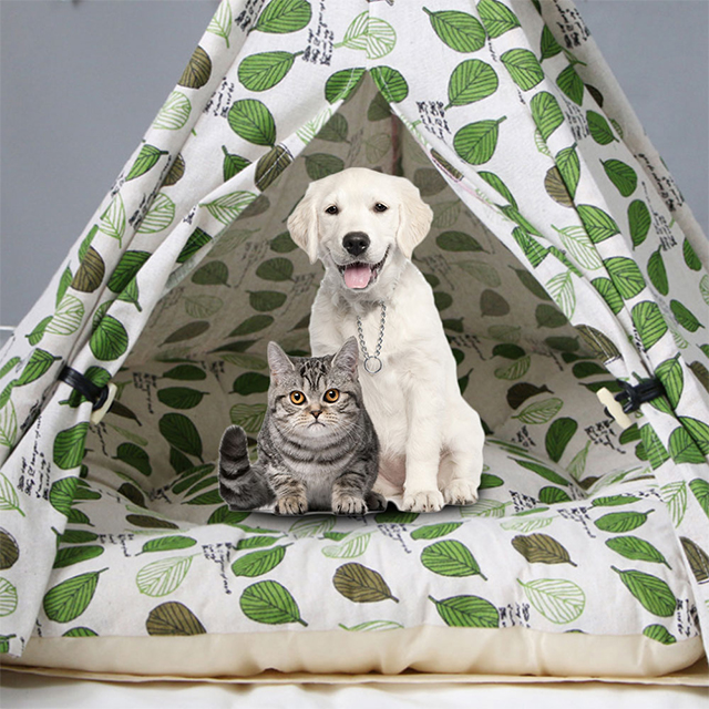 Green leaf pattern Pet Tent for Dogs Puppy, Easy Set Up Portable Play House For Cat Kitten