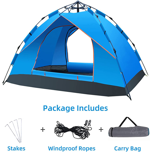 Light Weight Easy Setup Pop Up Blue Camping Tents for 4 Person ,Water Resistance,Windproof