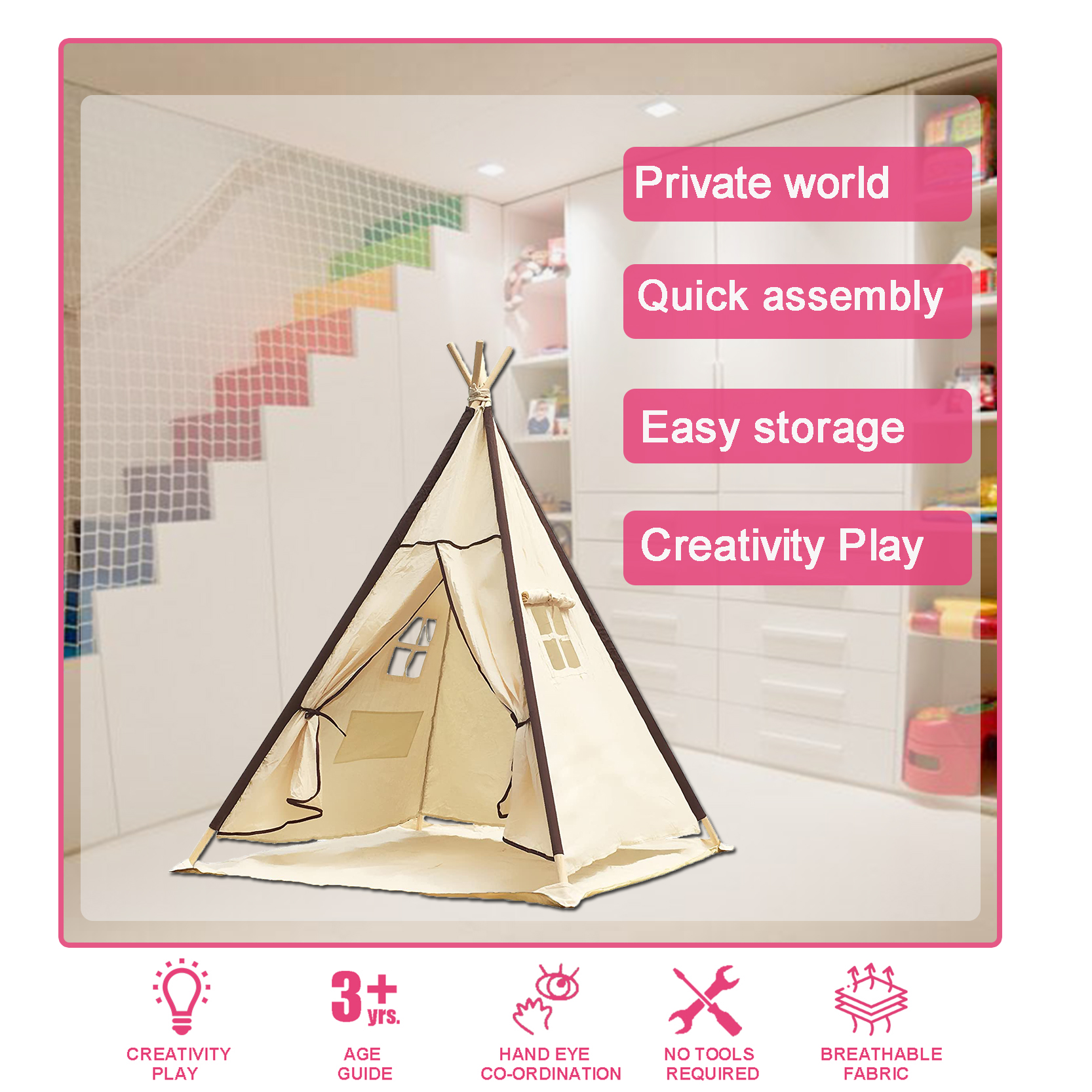 white canvas kids teepee