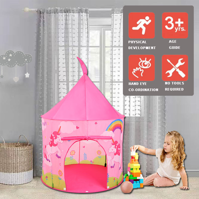 Unicorn Kids Castle Tent With Portable Carry Bag Use Home Yard Easy Assemble
