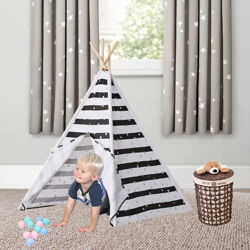 Linen Canvas Kids Teepee Tent Children Wigwam Indoor Outdoor Play House for Girls Boys Toddlers 