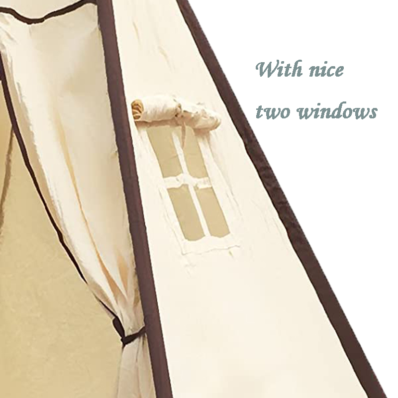 Factory price white tipi tents with window kids teepee tent children cotton canvas kids teepee with wood pole