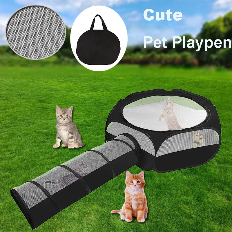  Portable Guinea Pig Playpen Pet Playpen with Double Zippered Connect Tunnel