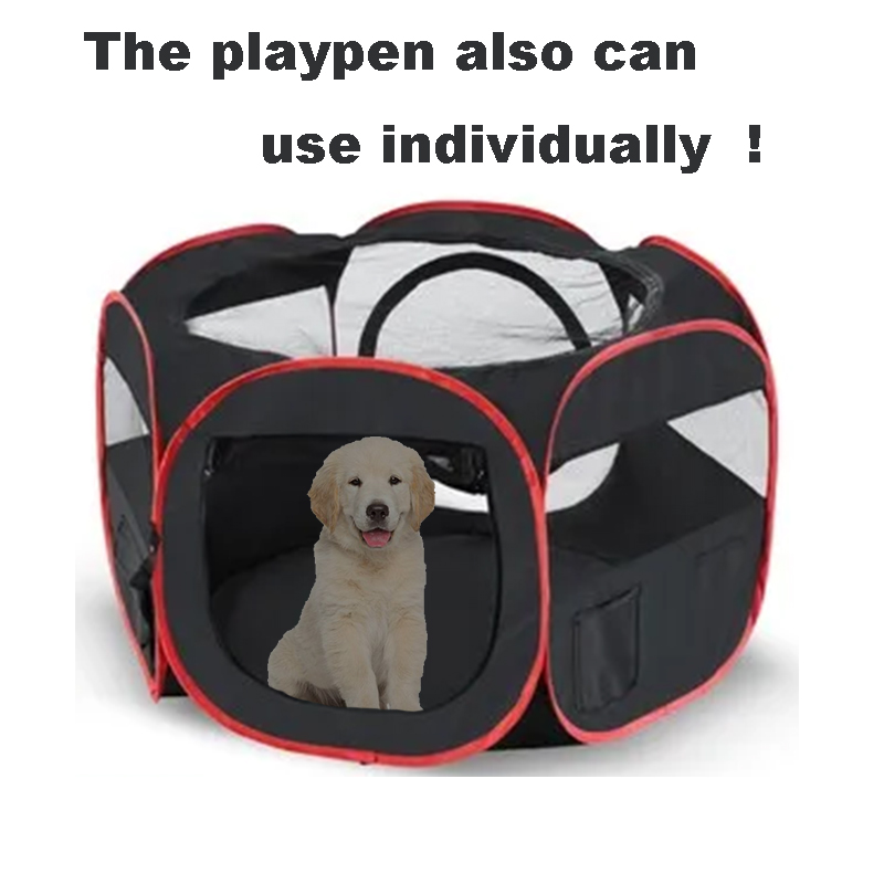 6 Panels Portable Pet Playpen Tent Dog Cat Kennel Crate Cage Enclosure With Tunnel
