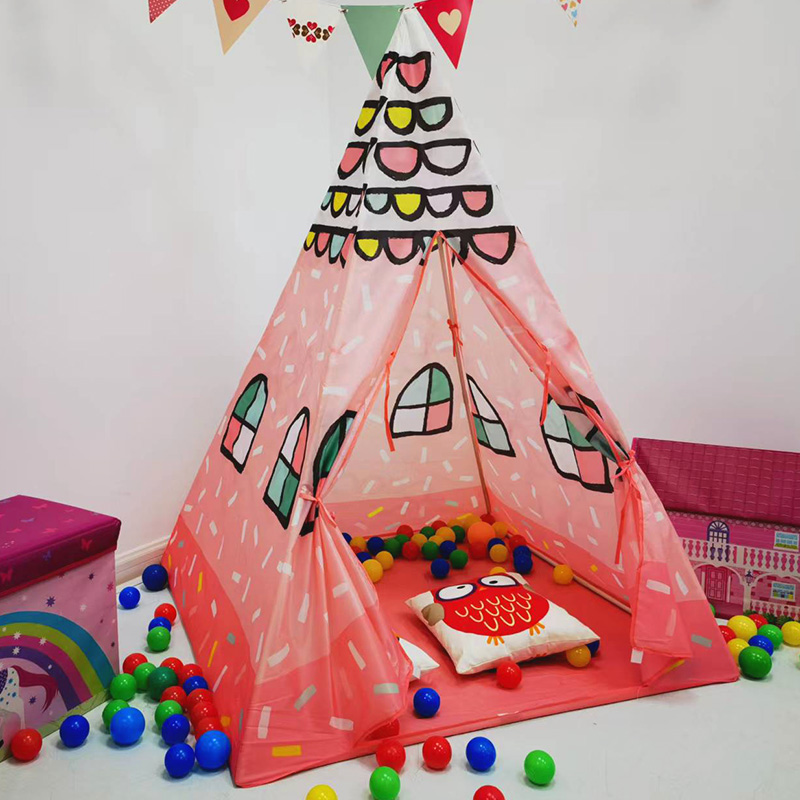 Pink Sweet House Design Kids Play Teepee House Tent With Portable Carry Bag