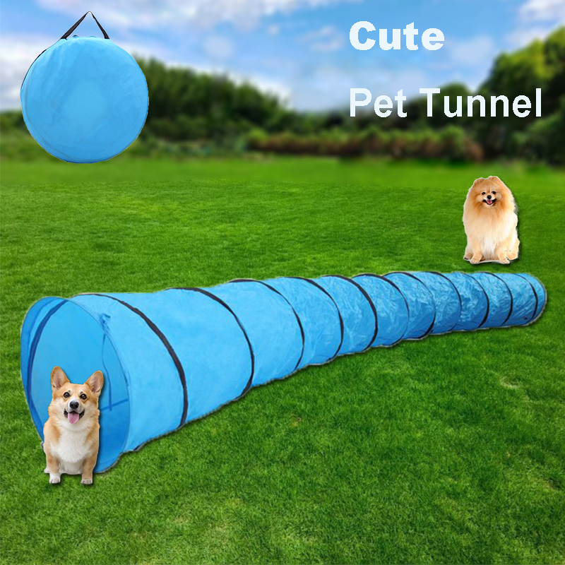 Blue Collapsible Extra-long Pet Dog Training Tunnel with Carry Bag Pet Play Tent