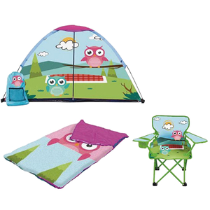 Cute owl Kids Camping Series Include Campint Tent Sleep Bag Kids Chair