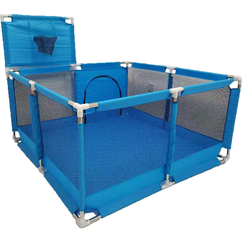 Blue Square Children Baby Playpen Kids Activity Center Fence for Kids with Easy Safety Gate & Basketball Hoop