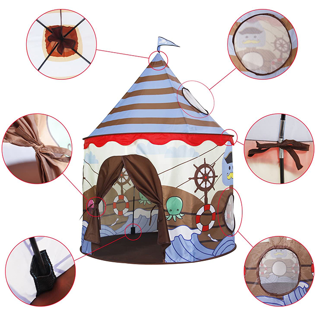 Pirate Ship Theme Easy Folding Pop Up Kids Castle Play Tent Use For Indoor and Outdoor