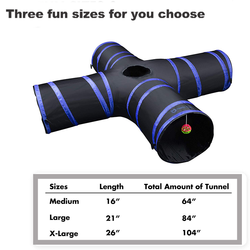 4 Way cat Tunnels toy ,Extensible Collapsible Cat Play Tent Interactive Toy, Cat House with Balls and Bells for Cat Kitten Kitty Rabbit Small Animal
