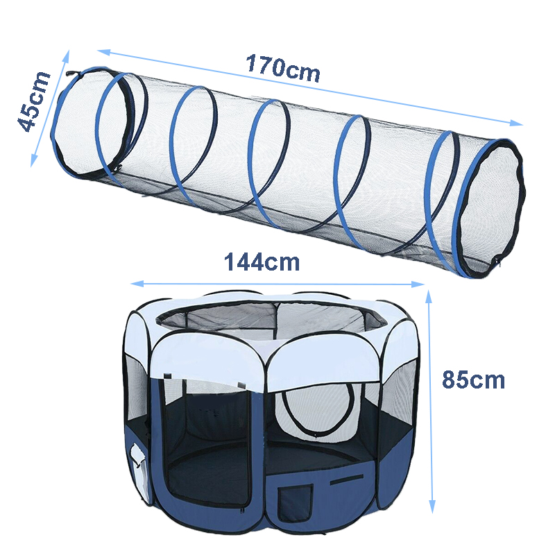 Cat Dog Pet Playpen with Tunnel Foldable Portable Easy Set Up Pop Up Style Indoor Outdoor Use
