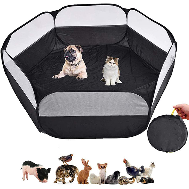 Black Portable Small Animal Cage, Pet Playpen Play Tent For Indoor/Outdoor, Bedding Fence Pen