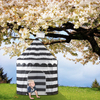Black White Stripe Kids Castle Play Tent Easy Assemble Foldable Play House Use For Home Yard 