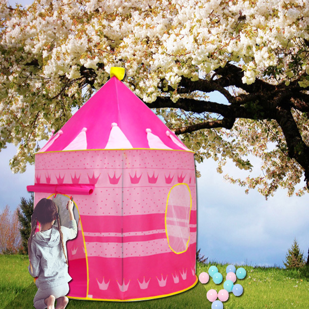 CPT7138 pink color with crown pattern easy folding pop up princess kids castle tent