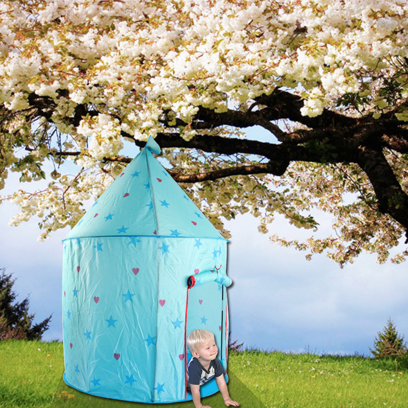 Blue Kids Castle Play Tent Fiberglass Poles With Carry Bag