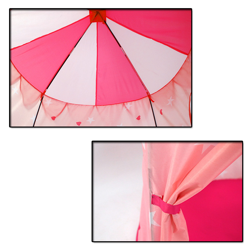 Pop Up Pink Kids Castle Play Tent Fiberglass Poles With Carry Bag Indoor Outdoor