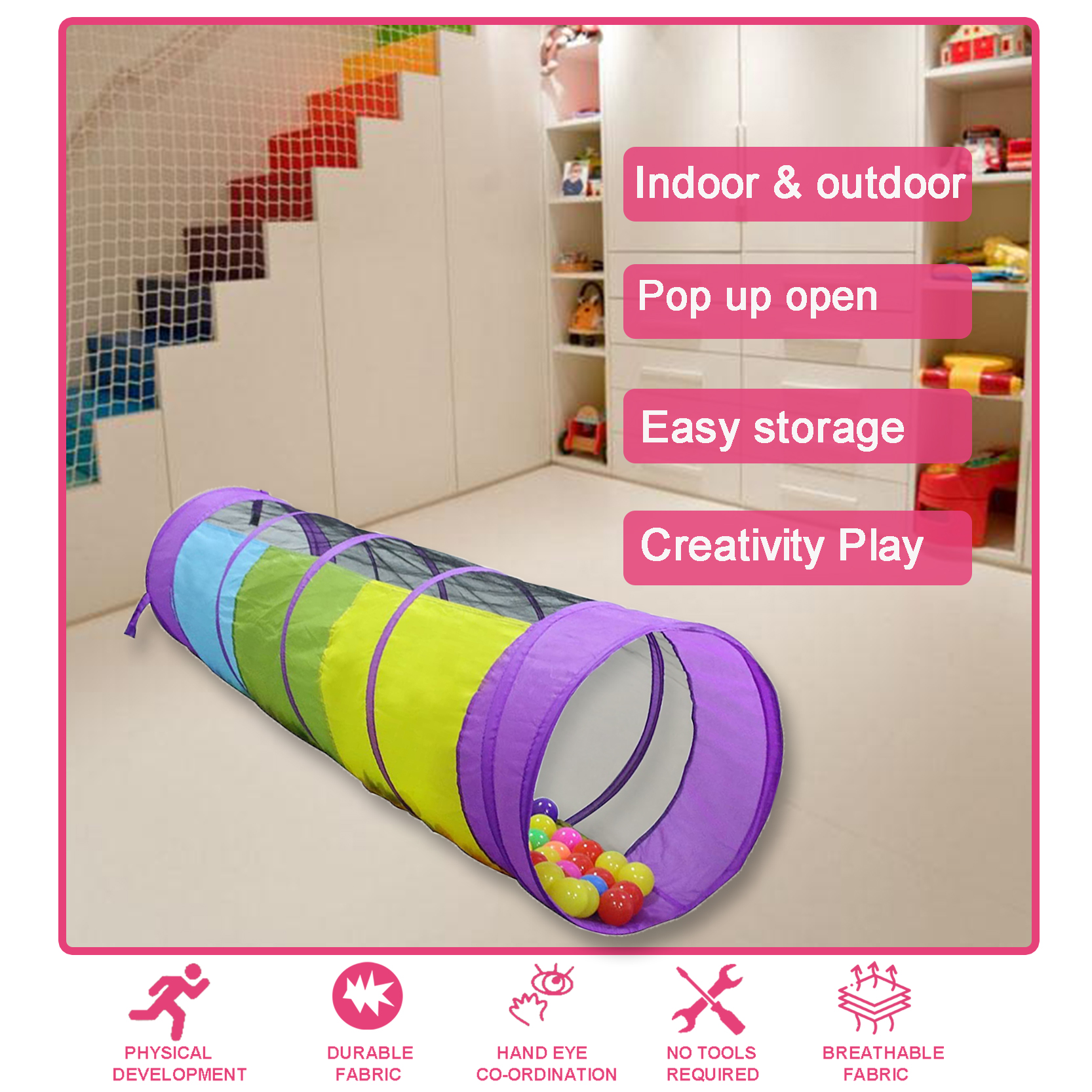 Muliticolor stripe Pop Up Foldable Shopping Online Best Gift Crawling Tunnel Play Tent