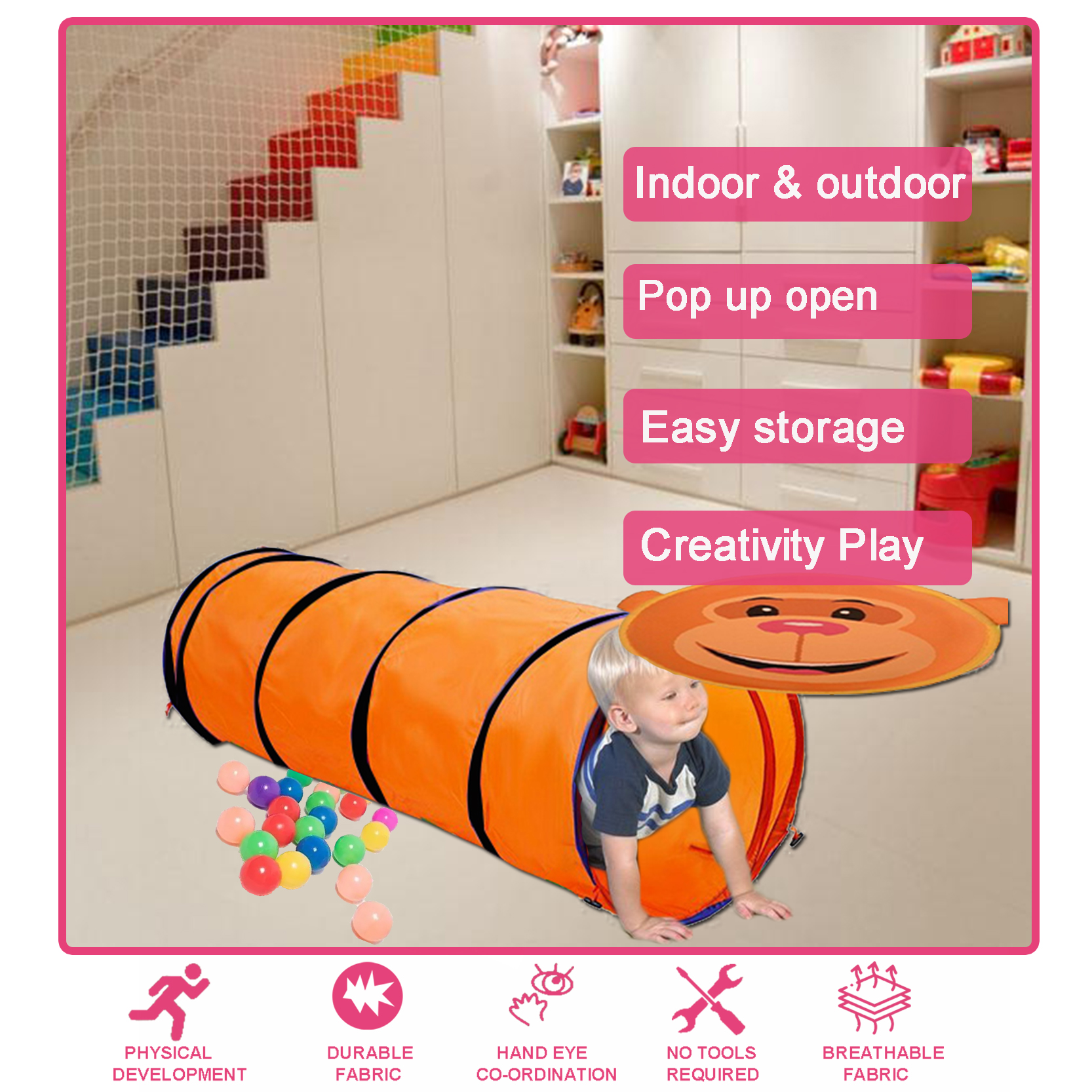 Monkey Design Kids Crawling Tunnel Play Tent