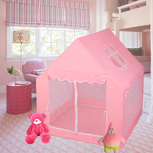 Polyester Pink Princess Girls Play Tent ,Portable Large Playhouse for Children Indoor and Outdoor Games