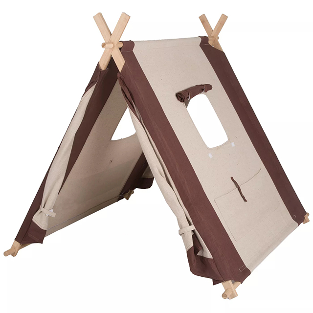 Brown Cotton Canvas Cover, Wooden Pole, Kids Teepee Tent, With two window, Playhouse For Childs