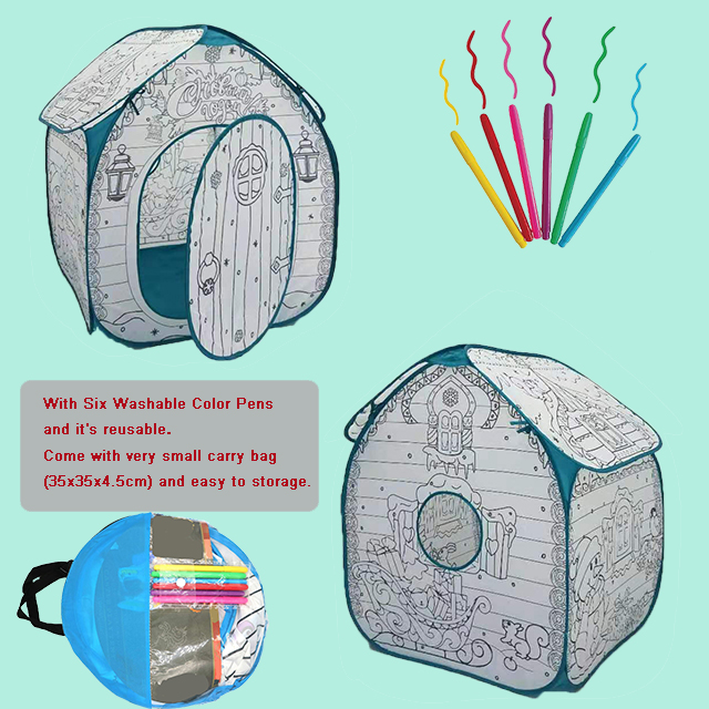 Forest Theme Portable Pop Up House Tent,DIY Colored With Six Washable Color Pens ,Reusable For Indoor Outdoor