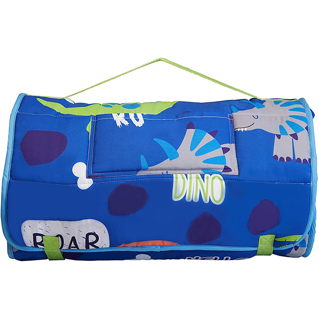 Blue Cartoon with Dinos Portable Kid's sleeping bag with Carry Handle with Straps Closure