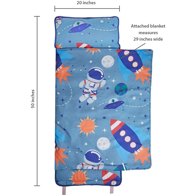 Rollup Design Outer Space Adventures Toddler Nap Mat w/Removable Pillow,Carry Handle with Straps Closure, Travel Sleeping Bag - Ages 3-6 Years