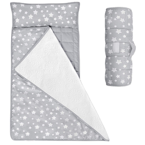 Lightweight Toddler Nap Mat with Removable Pillow and Blanket,Travel Sleeping Bag Boys and Girls
