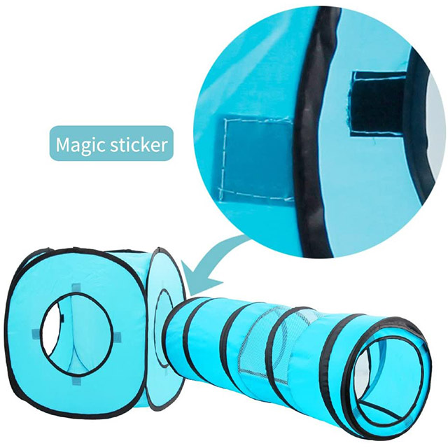 Blue Color 2 in 1 Cat Toys Cat Tunnel and Cat Cube Pop Up Collapsible Indoor Outdoor Toys