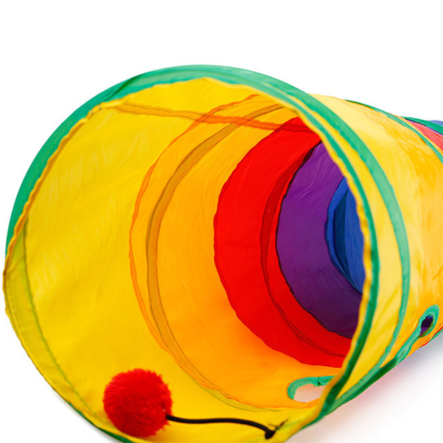 Rainbow Colorred Foldable Pet Tunnel With Dangling BellToy For Pet Cat Dogs