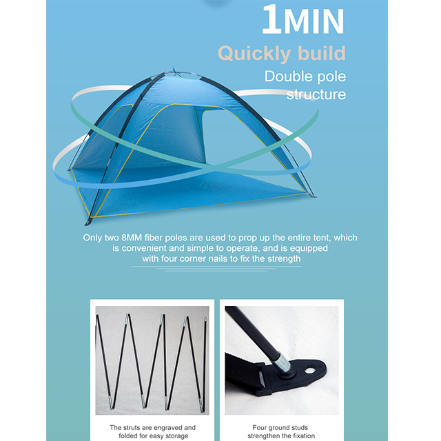 Double Pole Large Outdoor Beach Tent Sun Shelter Sunshade Pop up Tent Triangle Tent Shelter 3-4 persons Sun Protection