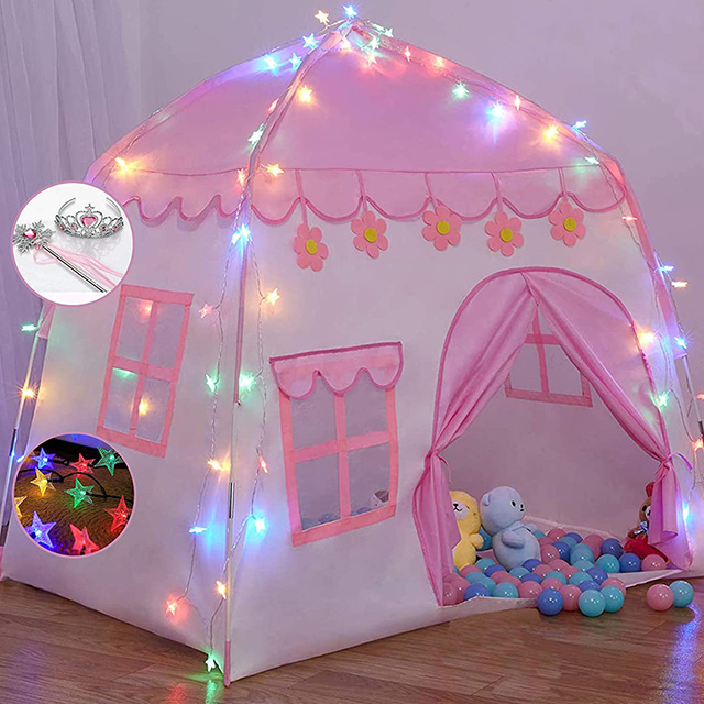 Hot Sale Lighted Princess Playhouse Castle Play Tent for Girls Boys Children Fairy Tale Teepee for Indoor Outdoor with Carry Bag 