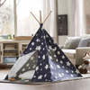 XP-TP062 Dark blue with white star Indian Canvas Teepee Children Playhouse Kids Play Tent for Indoor or Outdoor play with portable carry case
