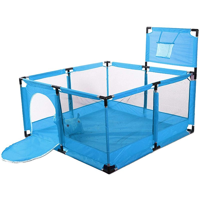 Blue Square Children Baby Playpen Kids Activity Center Fence for Kids with Easy Safety Gate & Basketball Hoop