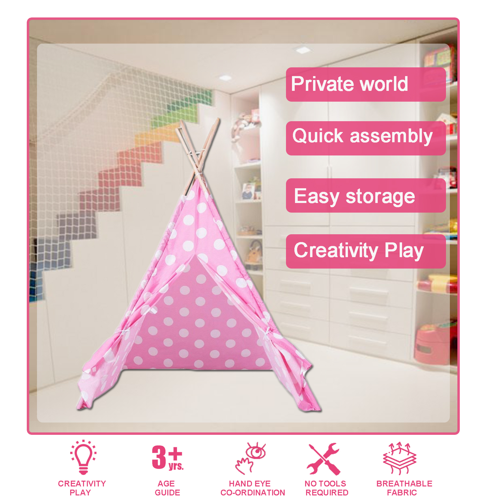 pink kids teepee tent