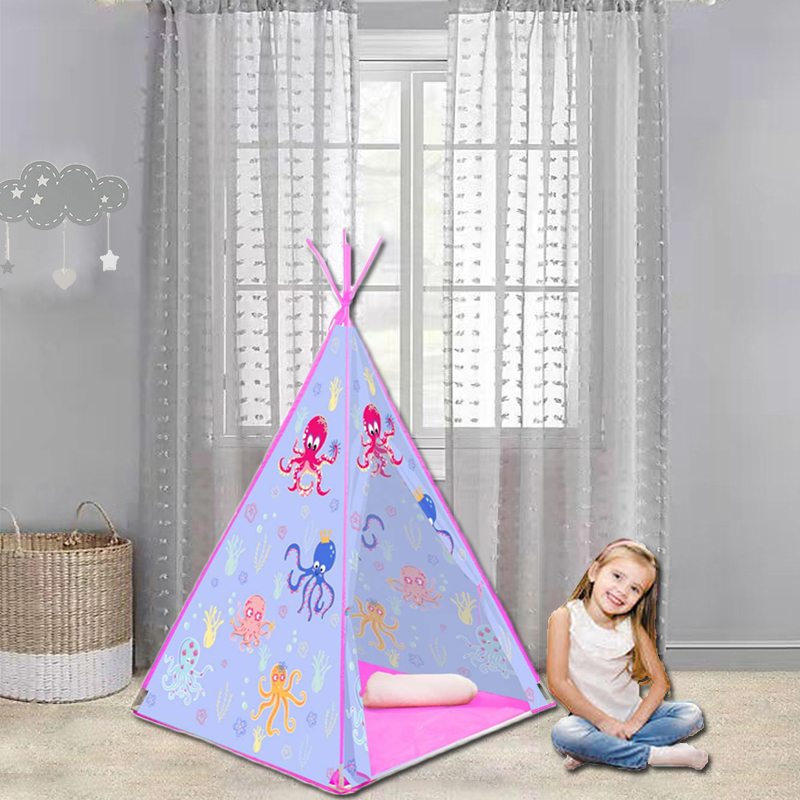 Flourish easy folding new design PVC poles polyester material Indian kids teepee tent with protable carry bag use for indoor outdoor