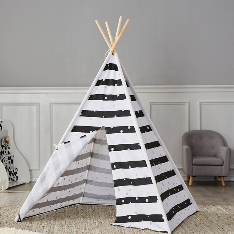 Linen Canvas Kids Teepee Tent Children Wigwam Indoor Outdoor Play House for Girls Boys Toddlers 