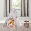 Grey color with white dot pattern Three-Season Cotton Canvas Pyramid Tent Kids Teepee for Girls Boys Toddlers